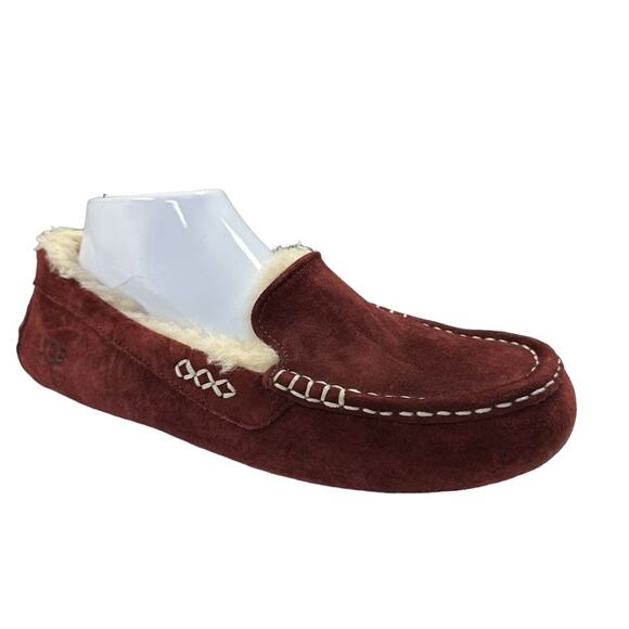 UGG Ansley Moccasin Slippers Womens 10 Mahogany Sheepskin Leather Comfy Loafers - Picture 1 of 11